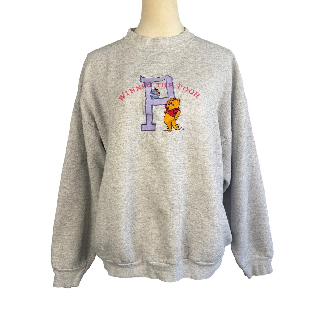 Vintage 90's Winnie the Pooh Sweatshirt XL‎ Gray Embroidered Disney USA Made